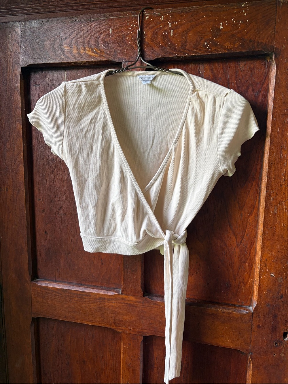 Organic Basics Cream Wrap Crop Top with Side Tie